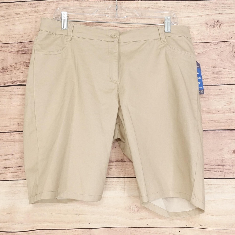 New! Nautica Shorts Girls 15 Beige Skinny Bermuda School Uniform Adj Waist